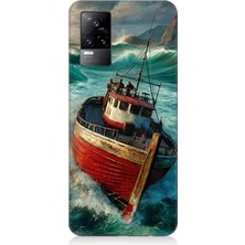 Vivo V21E Uyumlu Fırtınada Kırmızı Gemi  Desenli Silikon Kılıf