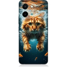 Vivo Y28 Uyumlu Suda Yüzen Kedi  Desenli Silikon Kılıf
