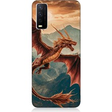 Vivo Y20 Uyumlu Dağların Üzerinde Ejderha  Desenli Silikon Kılıf