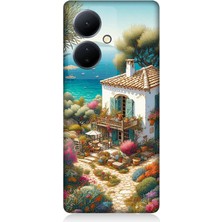 Vivo V29 Lite Uyumlu Kıyıda Renkli Bahçe Beyaz Ev  Desenli Silikon Kılıf