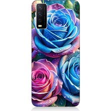 Vivo Y20 Uyumlu Gökkuşağı Renkli Güller  Desenli Silikon Kılıf