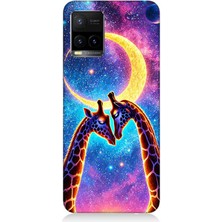 Vivo Y53S Uyumlu Ay Altında Gergedan Giraffe  Desenli Silikon Kılıf