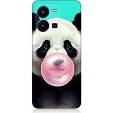 Vivo Y35 Uyumlu Sakız Çiğneyen Tatlı Panda  Desenli Silikon Kılıf