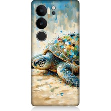 Vivo V295G Uyumlu Fırça Darbesiyle Deniz Kaplumbağası  Desenli Silikon Kılıf