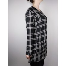 Kadın Siyah Beyaz Bisiklet Yaka Uzun Kollu Süet Yumuşak Kumaş Tunik