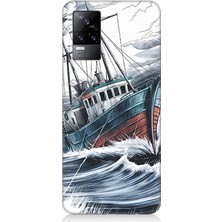Teknomeg Vivo V21E Uyumlu Beyaz Fırtınada Gemi  Desenli Silikon Kılıf