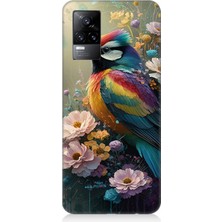 Teknomeg Vivo V21E Uyumlu Çiçekler Arasında Kuş  Desenli Silikon Kılıf