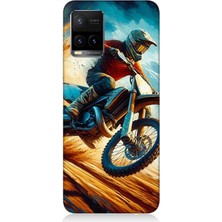 Vivo Y53S Uyumlu Alevler Arasında Motosiklet Sıçrayışı  Desenli Silikon Kılıf