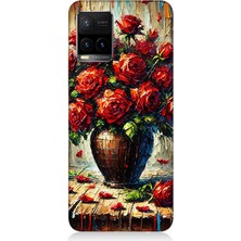 Vivo Y53S Uyumlu Kırmızı Vazoda Gül Ziyafeti  Desenli Silikon Kılıf
