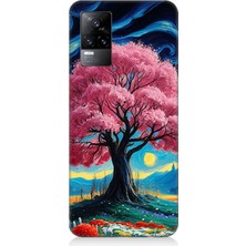 Vivo V21E Uyumlu Masalsı Pembe Ağaç  Desenli Silikon Kılıf