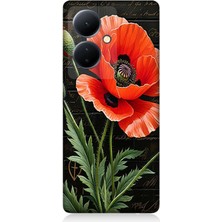 Vivo V29 Lite Uyumlu Kırmızı Gelincik Hatırası  Desenli Silikon Kılıf