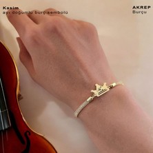 Archin Akrep Burçlarına Özel 14 Ayar Altın Plakalı Hasır Kordonlu Taç Figürlü Hediye Bileklik-464BURÇ