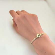 Archin Bal Maske Temalı 14 Ayar Altın Plakalı Hasır Kordonlu Taç Figürlü Hediye Bileklik-464SEMBOL