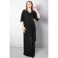 Taş Baskı Detaylı Abiye Siyah MDA2541