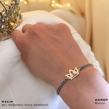 Archin Kasım Ayı Doğumlarına 14 Ayar Altın Plakalı Mavi Taş Desenli Taç Figürlü Hediye Bileklik-466AY