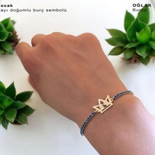 Archin Oğlak Burçlarına Özel Taç Figürlü 14 Ayar Altın Plakalı Mavi Taş Desenli Hediye Bileklik-466BURÇ