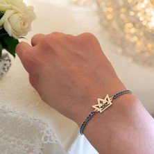 Archin Bal Maske Temalı 14 Ayar Altın Plakalı Mavi Taş Desenli Taç Figürlü Hediye Bileklik-466SEMBOL