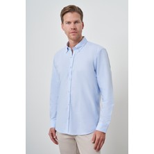  Erkek A. Mavi Slim Fit Düğmeli Yaka Gömlek