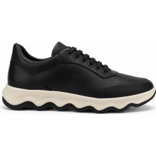  Erkek Siyah Deri Kalın Tabanlı Sneaker Ayakkabı