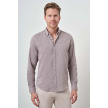  Erkek Vizon Keten Trend Dynamic Fit Düğmeli Yaka Gömlek