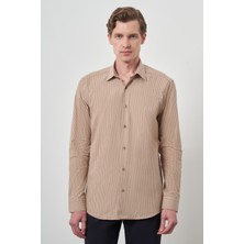  Erkek Bej Pamuk Trend Slim Fit Sert Yaka Gömlek