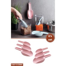 6 Adet Baharat Küreği, Un Şeker Bakliyat Kakao Mama Deterjan Erzak Kaşığı 6’lı Set 2x(3 Boy) Pembe