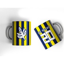 Sarı Lacivert Çubuklu Forma Tasarımlı Kişiye Özel Taraftar Baskılı Hediye Kupa Bardak