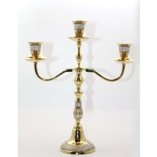 Pirinç Sedefli 3'lü Şamdan 32*27 cm