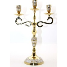 Pirinç Sedefli 3'lü Şamdan 35*23 cm Model 1