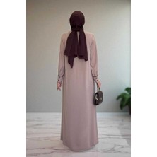 Boydan Düğmeli Ferace Elbise 3975 Vizon