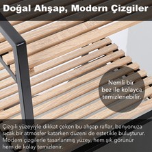 Ahşap Raflı Kirli Sepeti - 2 Katlı Raflı Çamaşır Sepeti Çok Amaçlı Banyo Düzenleyici 55 Litre Gri