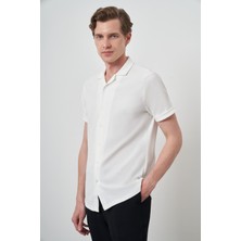  Erkek Ekru Trend Apaçi Yaka Kısa Kollu Gömlek