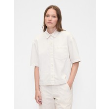 Gap Kadın Beyaz Kısa Kollu Denim Gömlek