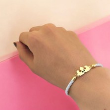 Archin Aile Temalı Doğal Beyaz Derili Taç Motifli 14 Ayar Altın Plakalı Hediye Bileklik-465SEMBOL