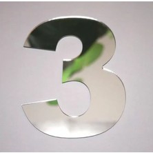 Daire Numarası 1 mm Gümüş Ayna Pleksi Yapışkanlı Ölçü 9x4 cm No- 3 Üç