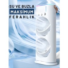 Su Hazneli Buzlu Masaüstü Vantilatör Çift Fan 3 Fan Modu 90° Salınım LED Işık Uzaktan Kumanda
