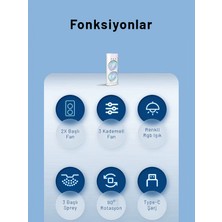 Su Hazneli Buzlu Masaüstü Vantilatör Çift Fan 3 Fan Modu 90° Salınım LED Işık Uzaktan Kumanda
