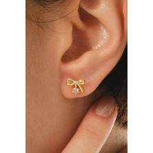 Taşlı Fiyonk Altın Kaplama Mini Gümüş Küpe 7371