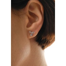 Taşlı Fiyonk Rodyumlu Mini Gümüş Küpe 7370