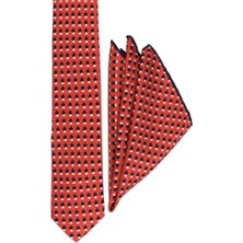 Kırmızı Desenli Ipek Kravat Takımı