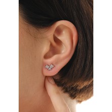 Üçlü Çiçek Rodyumlu Mini Gümüş Küpe 7380