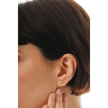 Incili Fiyonk Altın Kaplama Mini Gümüş Küpe 7369