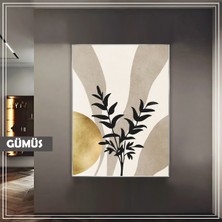 Harikabirev|soyut Bohem Yaprak Modeli|çerçeveli Temperli Cam Tablo Tekli Dikey