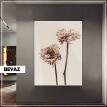 Harikabirev|krem Kuru Çiçek (Drıed Flower) Modeli|çerçeveli Temperli Cam Tablo Tekli Dikey