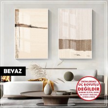 Harikabirev|soyut Krem Bronz Modern Kombini |çerçeveli Cam Tablo 2li Dikey