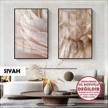 Harikabirev|soft Krem Şakayık Çiçeği Kombini |çerçeveli Cam Tablo 2li Dikey