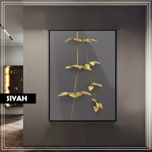 Harikabirev|2-Altın Yaprak Desenli Model |çerçeveli Temperli Cam Tablo Tekli Dikey