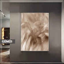 Harikabirev|soft Krem Tüy Modeli (Feather) |çerçeveli Temperli Cam Tablo Tekli Dikey