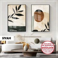 Harikabirev|soyut Bohem Yapraklı Kombini (Leaves) |çerçeveli Cam Tablo 2li Dikey
