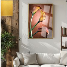 Harikabirev|retro “arum Lily” Modeli 02 |çerçeveli Temperli Cam Tablo Tekli Dikey